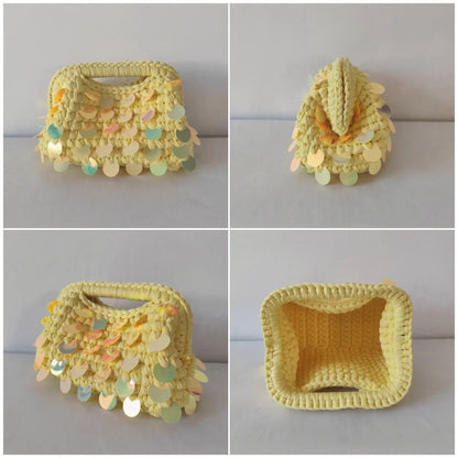 Yingzi Small Sequin Crochet Cluth Bag with Shine Paillettes Handmade Evening Bag Makeup Bag