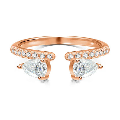 Double Pear Cut Moissanite Rings for Women Adjustable 5-9 Size Lab Diamond Wedding Female Jewelry 925 Sterling Silver