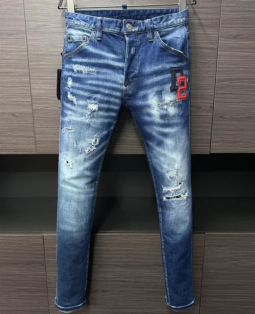 Men Jeans Dsq2 Denim Pants Hole Slim Pencil Trousers Buttons Party Clothes coolguy D2 JEANS for husband blue