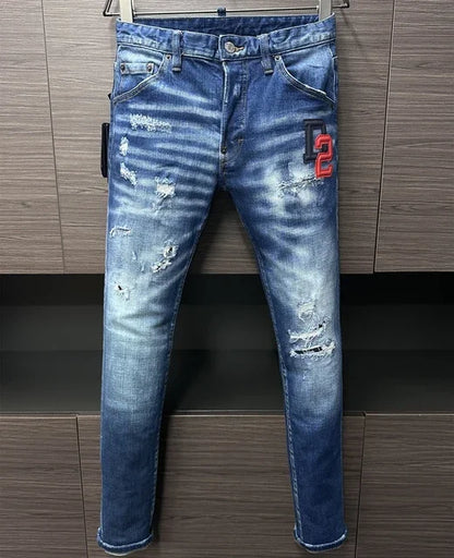Men Jeans Dsq2 Denim Pants Hole Slim Pencil Trousers Buttons Party Clothes coolguy D2 JEANS for husband blue