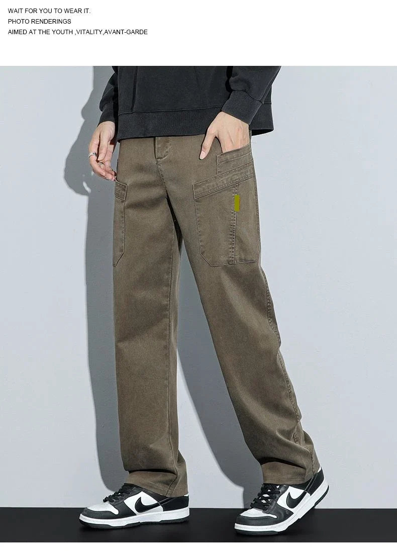 Men's Loose Straight Casual Work Pants 2025 Trendy Multi-Pocket Autumn Winter Workwear YM6106