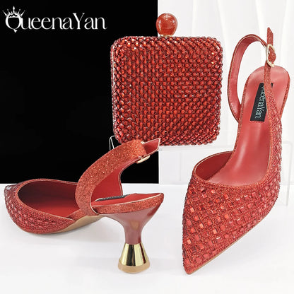 Glamorous Silver Color Occasions Party Wedding Lady Shoes and Bag Set In Stock Elegant Heels with Matching Purse