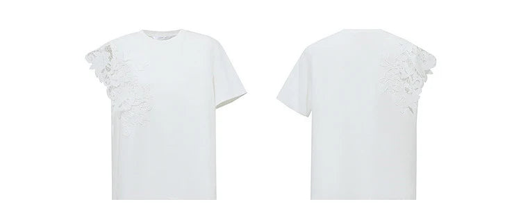 T-shirt 2026 Summer New O-Neck Moisture-Wicking Cotton Tee Asymmetric Lace Loose Short Sleeve T-shirts For Women 12642023