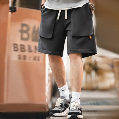Casual Heavyweight Knit Shorts for Men Straight Loose Large Pockets Sports Short Sweatpants Elastic Waist Athletic Shorts
