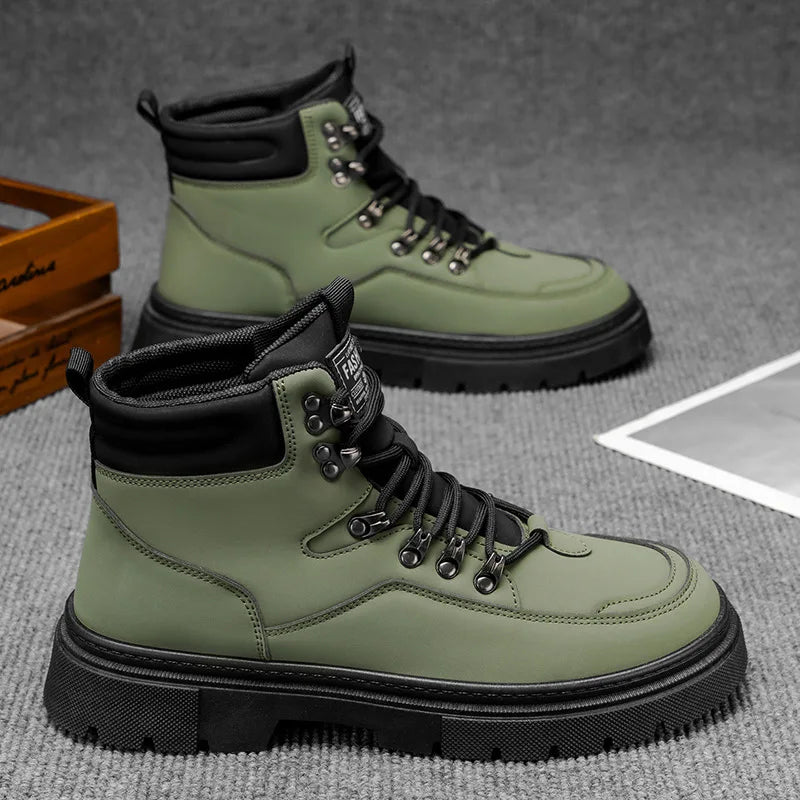 New Men's Leather Boots Brand Retro Comfortable Boots for Men 2026 Fashion High Top Non Slip Casual Shoes Business Work Shoes