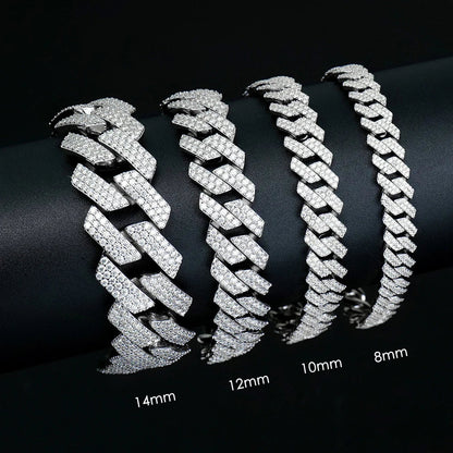 GRA Certified D VVS1 Moissanite Cuban Bracelet 8mm/10mm/12mm/14mm s925 Sterling Sliver Cuban Bracelets for Women Man