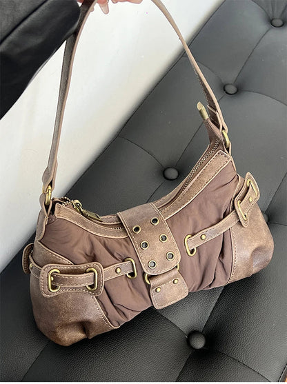 Vintage Rivet Armpit Bag Small PU Leather Shoulder Bags for Women Handbag Female Luxury Design Ladies Hand Bags Bolsa
