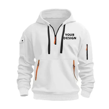 New Men's Sports Zipper Sweater, Loose Casual Sportswear with Arm Pockets, Customized Hooded Jacket with Your Logo