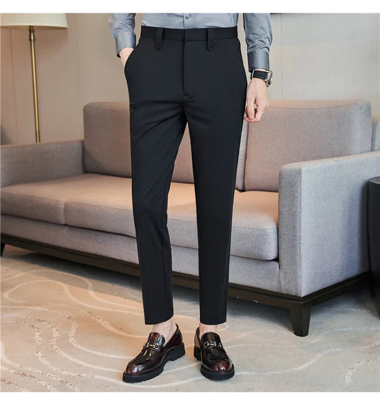 Mens Dress Pants Trousers 2025 Summer New Thin Breathable Solid Casual High Elastic Slim Fit Suit Pants Streetwear Men Clothing