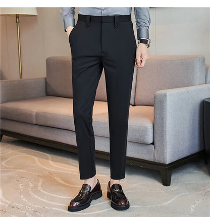 Mens Dress Pants Trousers 2025 Summer New Thin Breathable Solid Casual High Elastic Slim Fit Suit Pants Streetwear Men Clothing