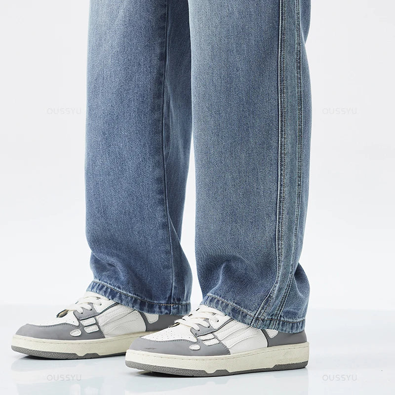 Spring Autumn High Quality Soft Lyocell Fabric Jeans Men Loose Wide Leg Pants Elastic Waist Casual Trousers Plus Size 28-40