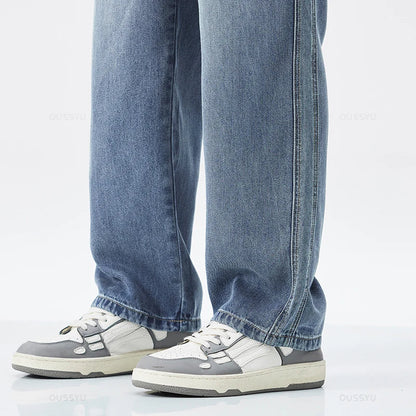 Spring Autumn High Quality Soft Lyocell Fabric Jeans Men Loose Wide Leg Pants Elastic Waist Casual Trousers Plus Size 28-40
