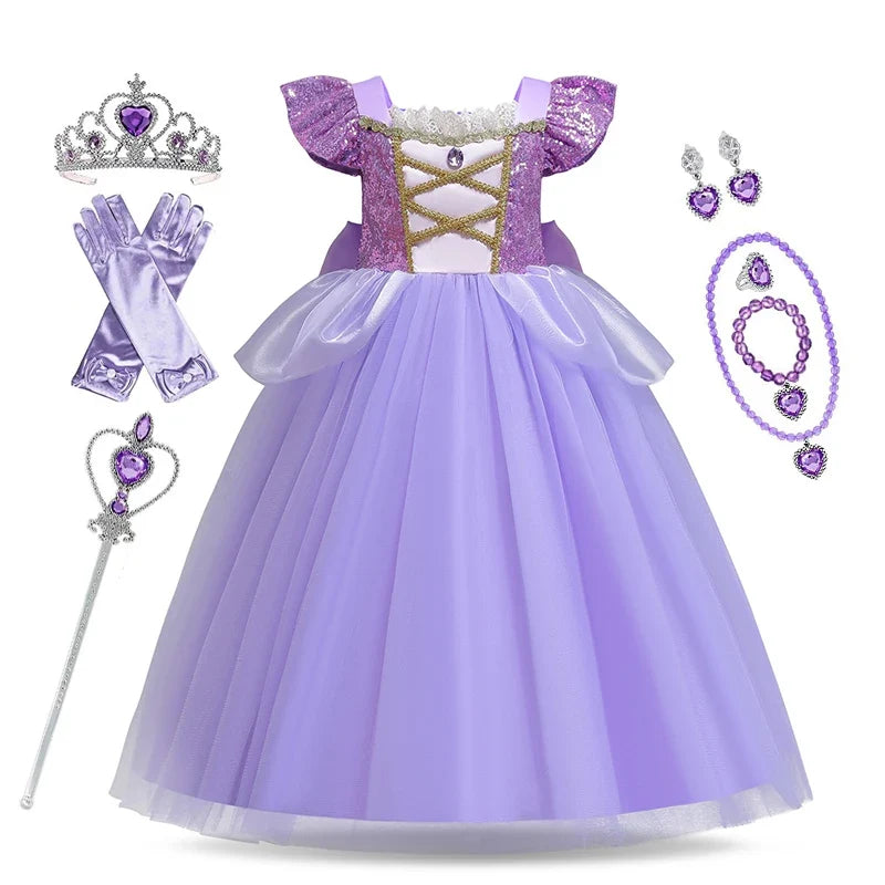 Girl Disney Rapunzel Dress Kids Tangled Disguise Children Carnival Princess Costume Birthday Party Gown Outfit Clothes Vestidos