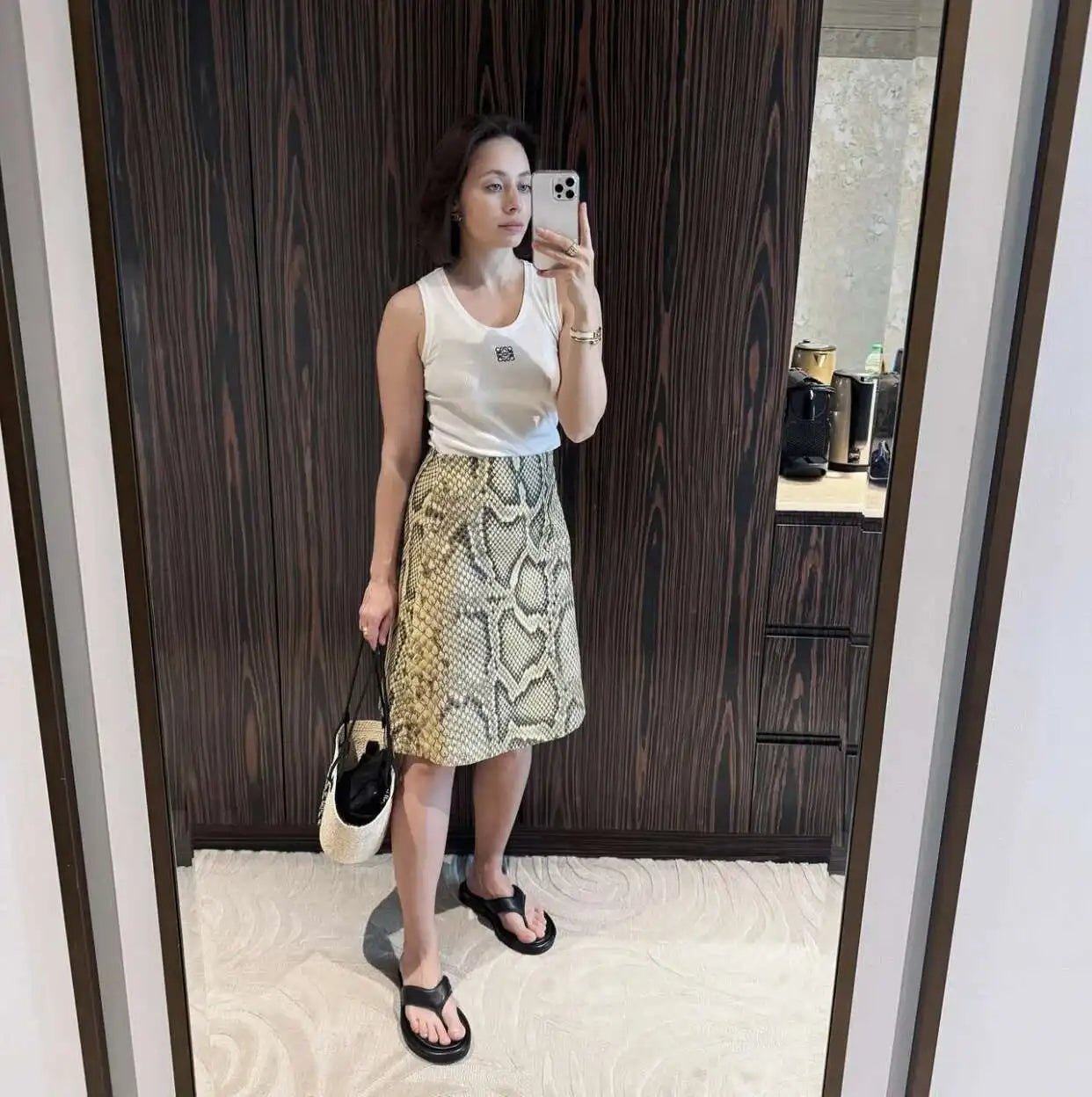 Snakeskin Printed Fashion Skirt Women's High Waist Slim Contrast Patchwork Commute Streetwear Female Vintage Y2k Skirt DDX8