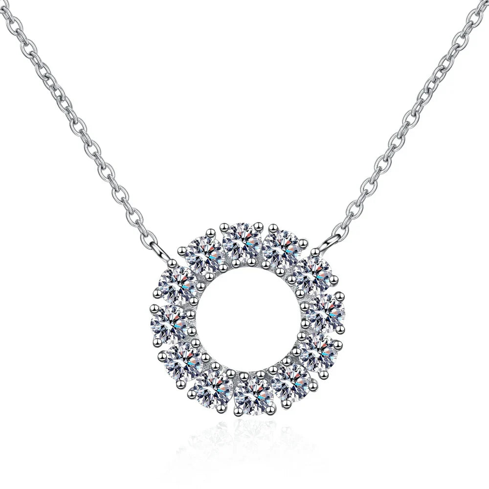 Full Moissanite Round Pendant Necklace Original 925 Sterling Sliver Chain Plated 18k White Gold Fine Necklace for Women