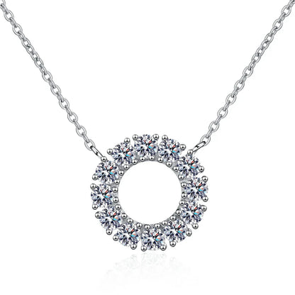 Full Moissanite Round Pendant Necklace Original 925 Sterling Sliver Chain Plated 18k White Gold Fine Necklace for Women