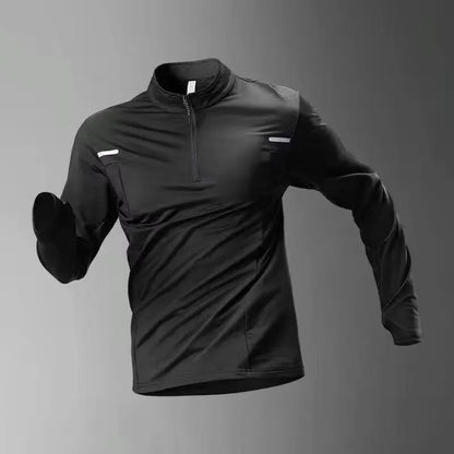 American sports training quick drying clothes men's t-shirts track and field fitness clothes long sleeved half zip top sports ru