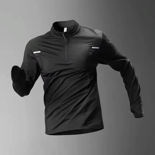 American sports training quick drying clothes men's t-shirts track and field fitness clothes long sleeved half zip top sports ru