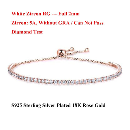 Full 2mm Moissanite Diamond Tennis Bracelet for Woman Man Certified s925 Silver Plated 18K Adjustable Link Chain Bracelets