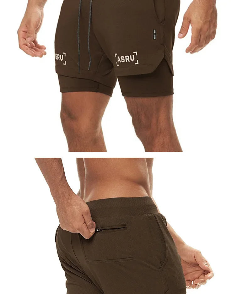 Men's 2 in 1 Double-deck Gym Shorts Quick Dry Summer Running Workout Shorts Zipper Pockets Slim Fit Fitness Training Short Pants