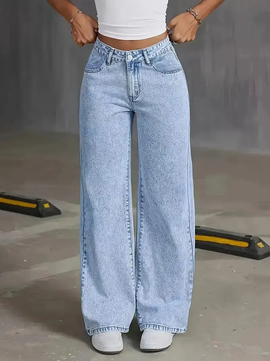 2026 New American Fashion Women's Loose Casual Wide Leg Straight Denim Jeans Baggy Streetwear Pants All Season Trousers