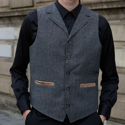 Men Vest Gray Blue With Lapel Single Button Waistcoat For Wedding Birthday Formal Business Casual Banquet Daily Men Suit Vest