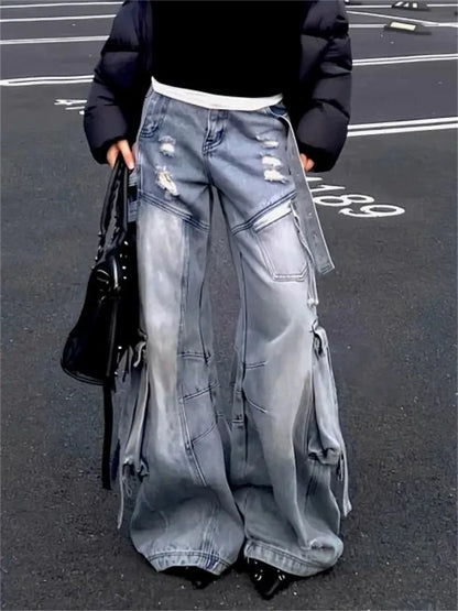 Black Jeans Women American Style Y2K 90S Vintage High Waisted Jean Straight Trouser Streetwear Casual Loose Wide Leg Denim Pants
