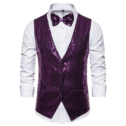 2026 Men's Shiny Gold Sequin Glitter Embellished Blazer Waistcoat Night Club Blazer Wedding Party Waistcoat Stage Singers Vest