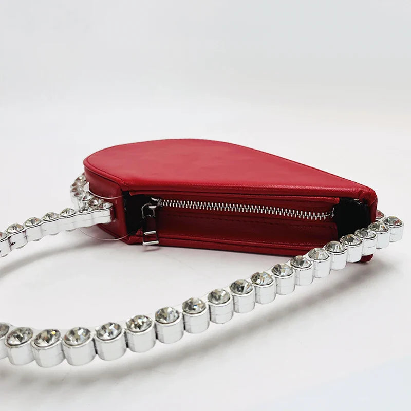 Diamond Red Heart Evening Clutch Women's Designer Chic RhinestoneBlack Wallet Wedding Party Sac A Main Heart Handbag for Woman