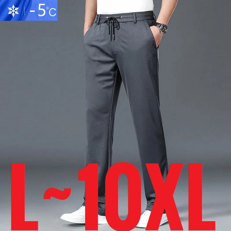 10XL Big Size Men's Summer Casual Pants Straight Fit Elastic Waist Trouser Male Classic Office Plus Large Stretch Zipper Pocket