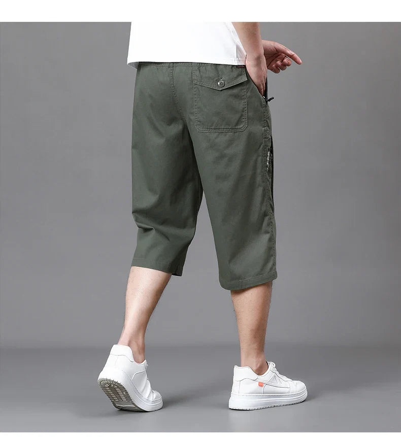 Men's Cropped Pants Cargo Shorts Big Size Below Knee Shorts Sports Short Pants Streetwear Hip Hop Straight Loose Pants