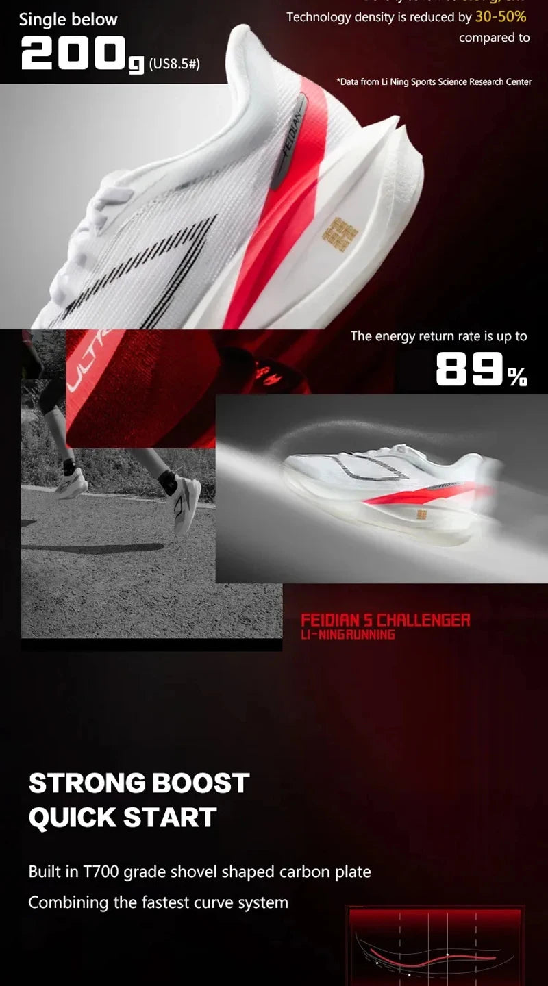 Li-Ning Women's FEIDIAN 5 CHALLENGER Racing Running Shoes CARBON-FIBER PLATE BOOM Cushion Sport Shoes Breathable Sneaker ARMV002