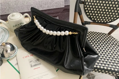 Fashion Folds Women Clutches Pearl Chain Design Lady Handbag Python Banquet Envelope Evening Bag Ladies Clutch Purses Bolsas