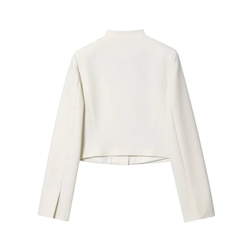 2025 autumn winter new professional women's simple fashion white short commuting zhongshan collar suit jacket