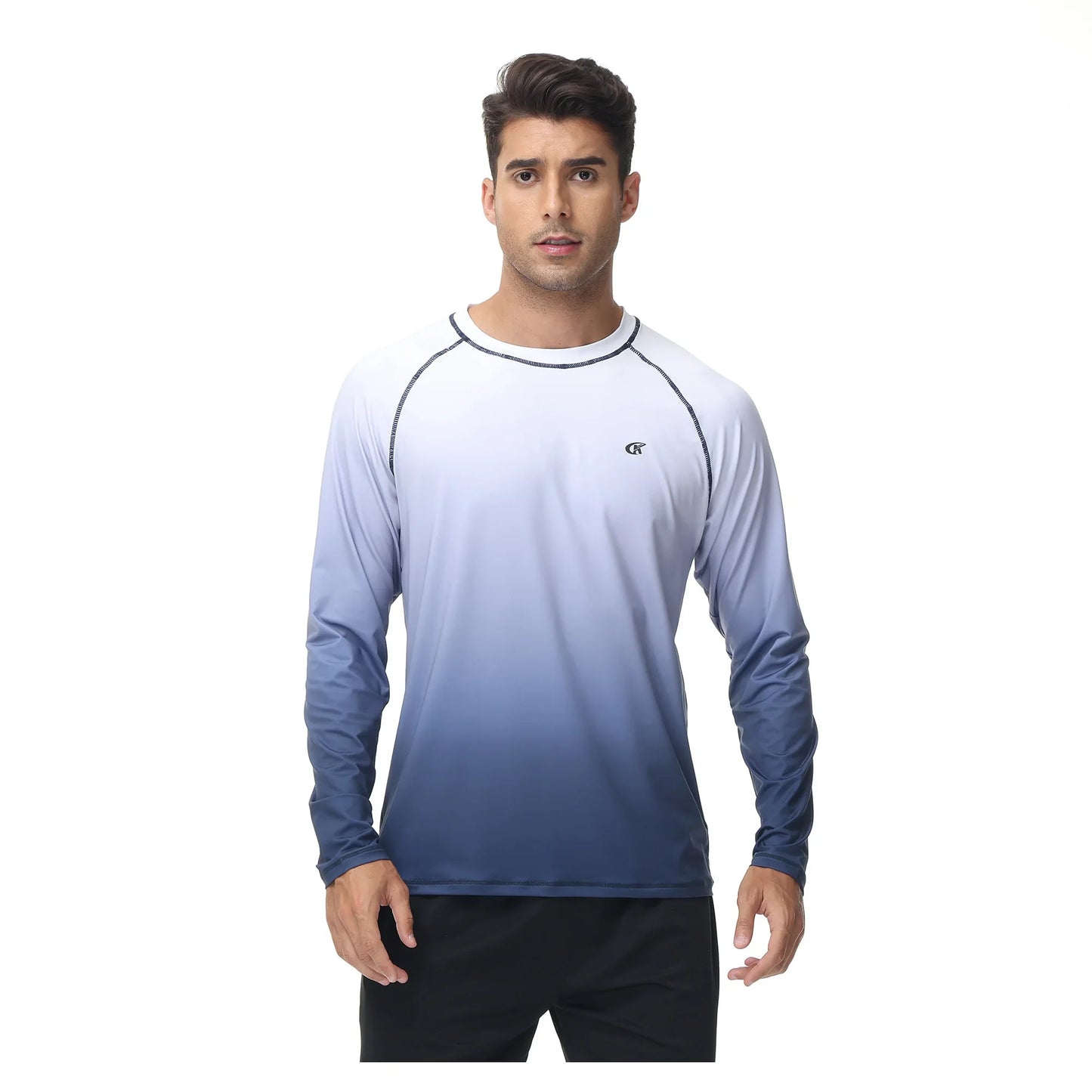 Summer Men's Long Sleeve T-Shirt UPF 50+ Rash Guard Gradient Shirt for Sport Fishing Hiking Workout Outdoor Pullover Shirt