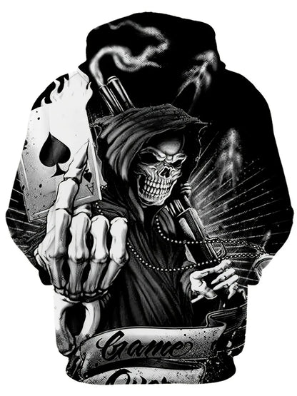 Autumn European and American new men's skull print comfortable and breathable hooded sweatshirt outdoor high street clothing