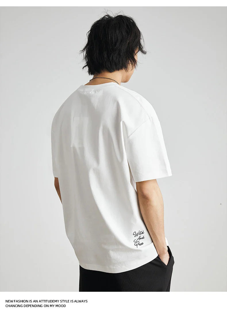 Men's American Retro Short-sleeved T-shirt Men's 2026 Summer New Loose Half-sleeved Embroidered Round Neck Bottoming Shirt