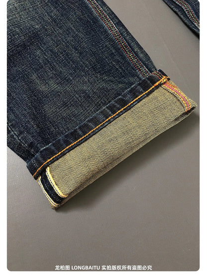 High Quality 100% Cotton Washed Yellow Selvedge Denim Jeans for Men American Vintage Casual Spring Autumn Loose Straight Pants