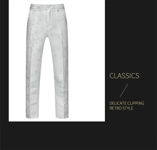 New Men Luxury Jacquard Suit Pants Fashion Wedding Party Groom Dress Trouser