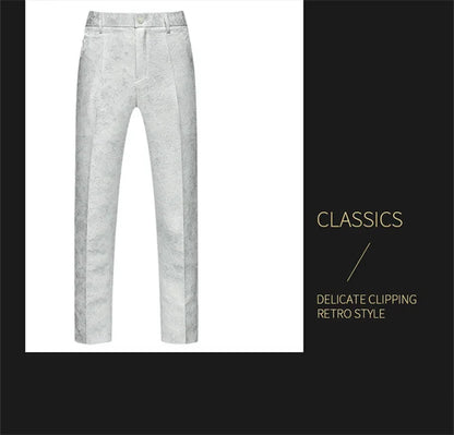New Men Luxury Jacquard Suit Pants Fashion Wedding Party Groom Dress Trouser
