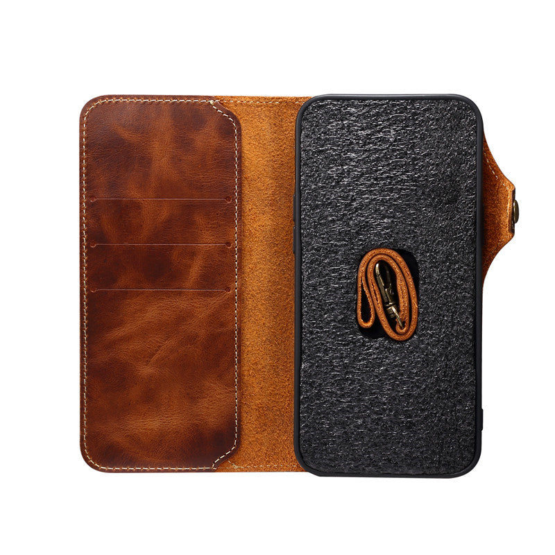 Genuine Leather Wallet Phone Case for iPhone 14 15 Plus 12 13 Pro Max 11 XS XR 6S 7 8 SE Holder Cover With Hand Strap