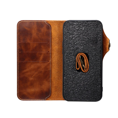 Genuine Leather Wallet Phone Case for iPhone 14 15 Plus 12 13 Pro Max 11 XS XR 6S 7 8 SE Holder Cover With Hand Strap