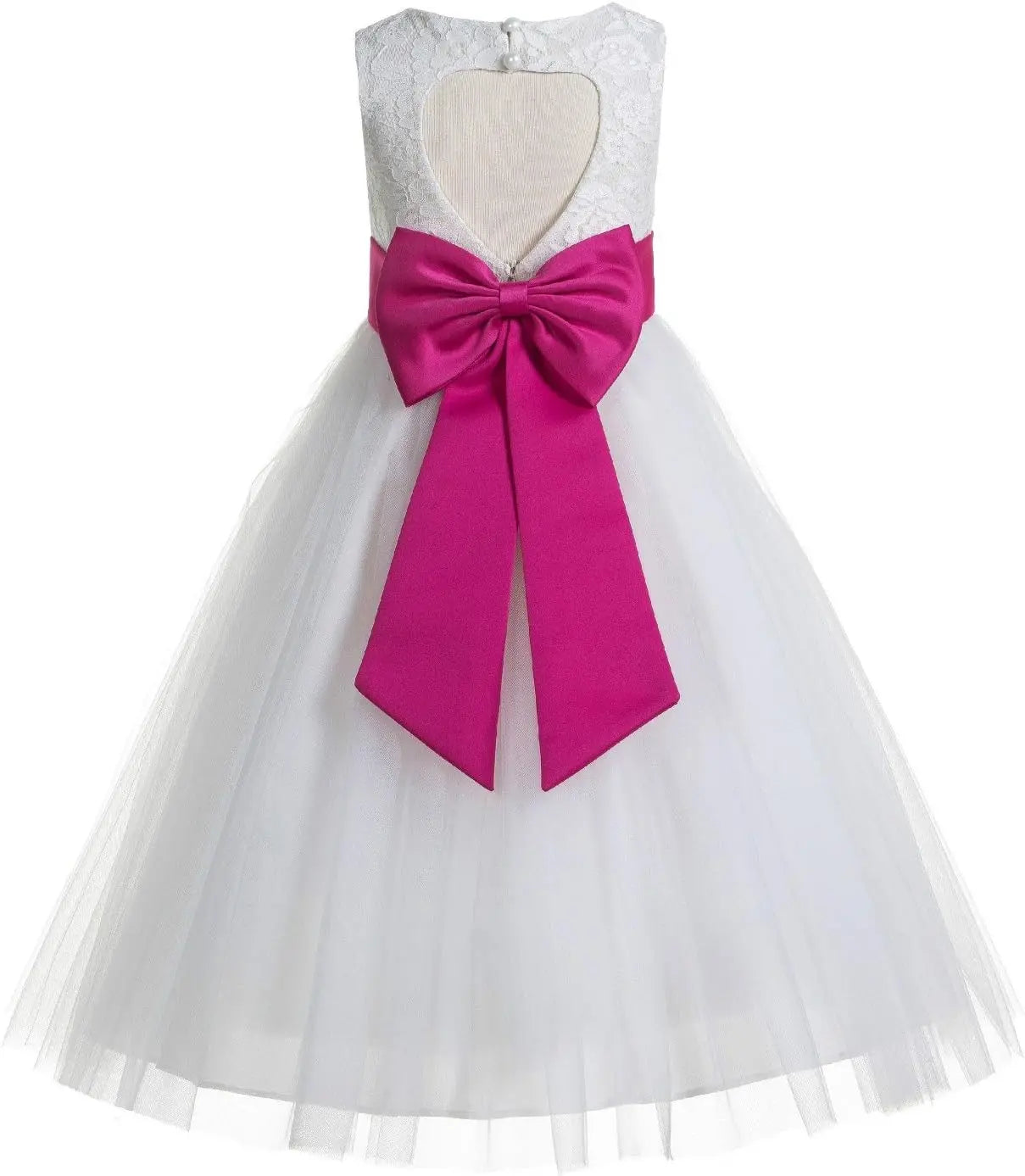 Ivory Floral Lace Heart Cutout Dress for Girls Junior Bridesmaid Pageant Gown Elegant Flower Girl Pageant Dresses