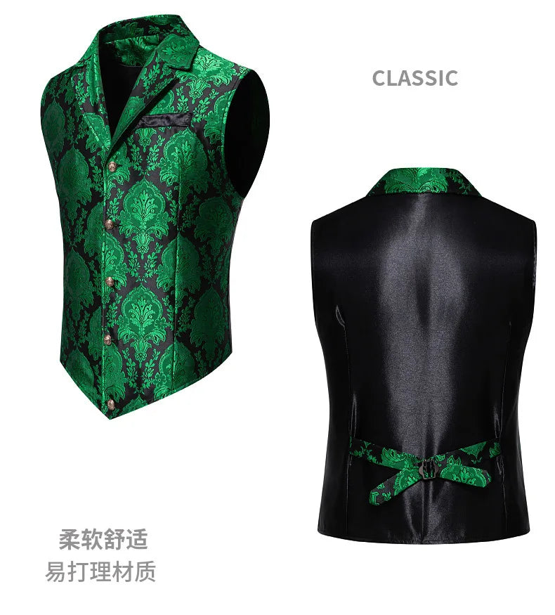 Men's Suit Vest, Jacquard Smart Casual Flip-Front Lapel Vest, Cross-Border Single-breasted Slim Fit Holiday Dress Waistcoat