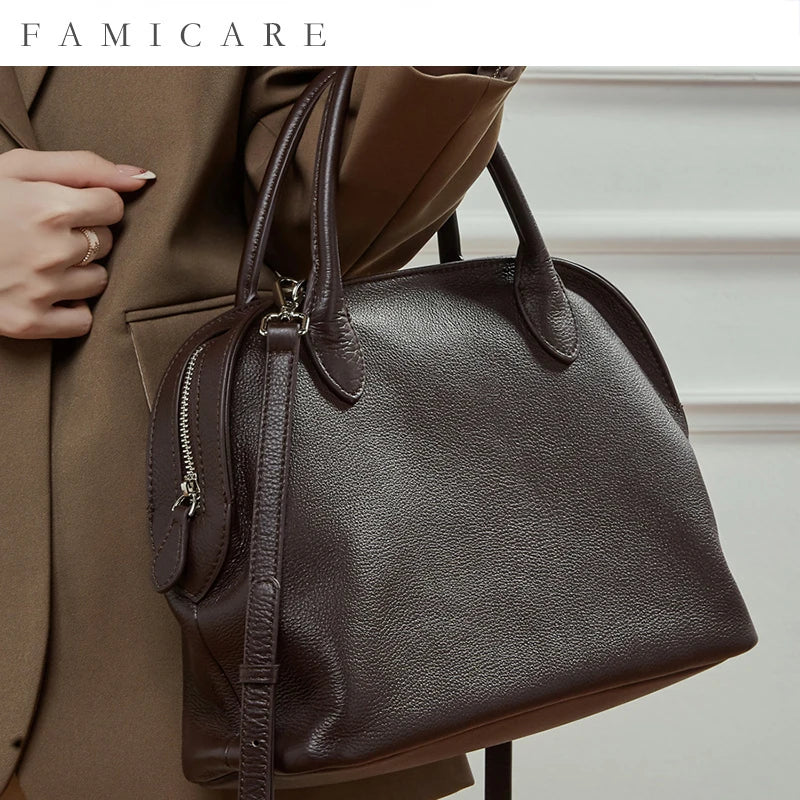 Minimalist Lady Soft Genuine Leather Pillow Crossbody Bag Women's Convertible Shoulder Bags 2026 New Chic Solid Color Handbag