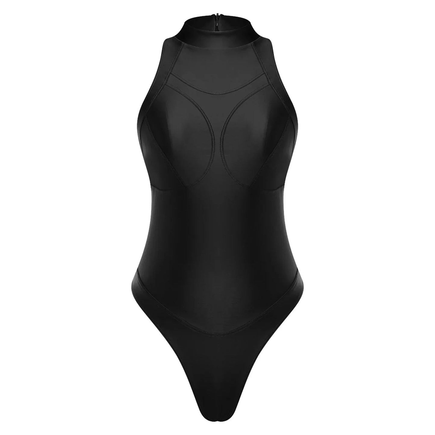 Womens Oil-shiny One-piece Bathing Suit Quick-drying Sleeveless Flat Seams High Cut Bodysuit Swimwear for Pool Beach Surfing