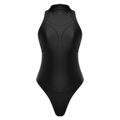 Womens Oil-shiny One-piece Bathing Suit Quick-drying Sleeveless Flat Seams High Cut Bodysuit Swimwear for Pool Beach Surfing