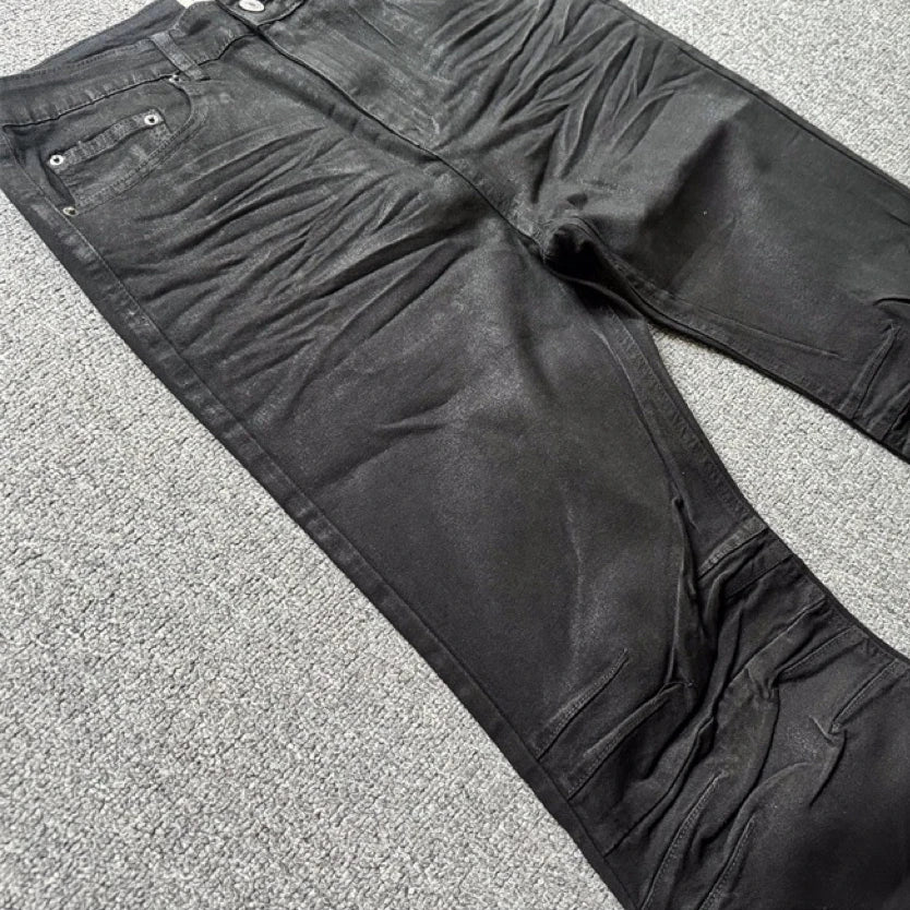 High street coated micro-flare jeans American retro heavy industry men and women black gothic retro casual loose jeans