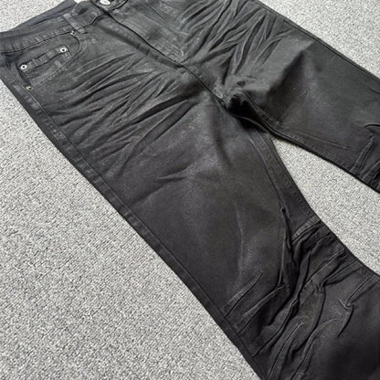 High street coated micro-flare jeans American retro heavy industry men and women black gothic retro casual loose jeans