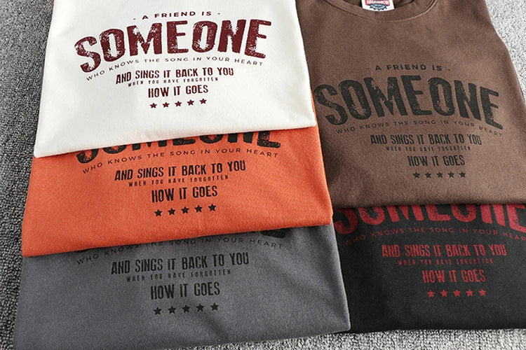 5110# Summer New American Retro Short Sleeve O-neck Letter Printed T-shirt Men's Simple 100% Cotton Old Washed Loose Casual Tops